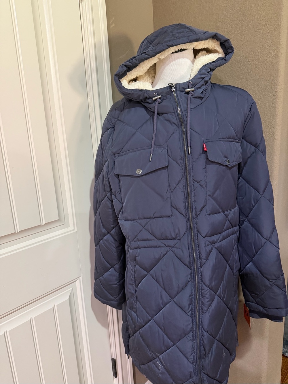 Women’s Navy Quilted Hooded Winter Coat Size XXL